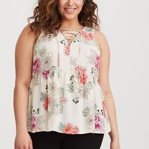 Torrid Ivory Floral Lace-Up Georgette Babydoll 2x